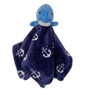 HB Hudson Baby Navy Blue Whale Plush Lovey Security Blanket Anchors Nautical EUC